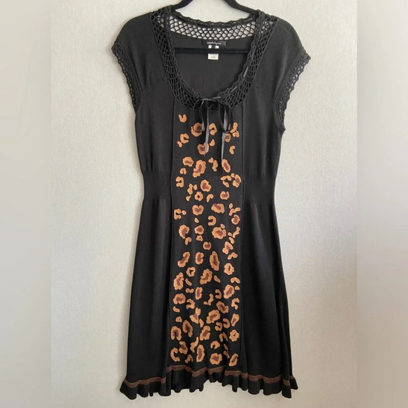 NANETTE LEPORE abstract floral cotton rayon dress black sz M - Picture 1 of 11